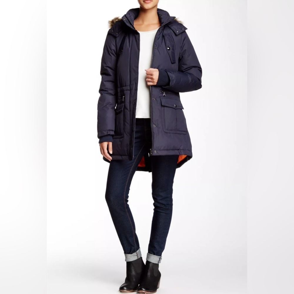 Sam‎ Edelman Navy Blue Faux Fur Trimmed Down Filled Parka Coat Women’s Size XL